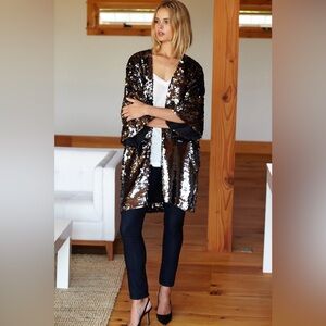 NEW Emerson Fry Sequin Kimono Jacket in Gunmetal